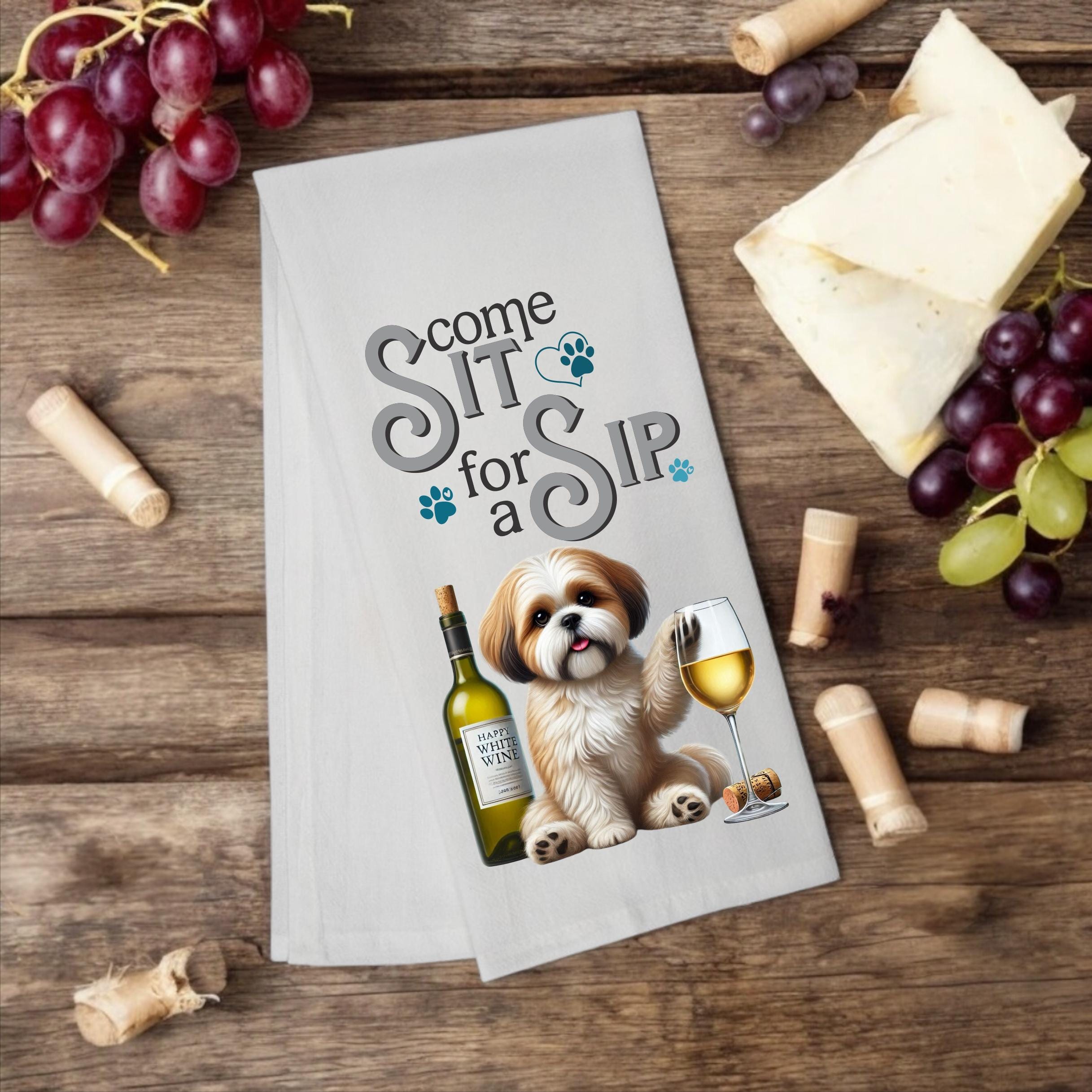 Shih Tzu Kitchen Tea Towel – ‘Come Sit for a Sip’ Flour Sack Dog Mom Gift” - Premium Kitchen Towel from Pat's Monograms - Just $14.95! Shop now at Pat's Monograms