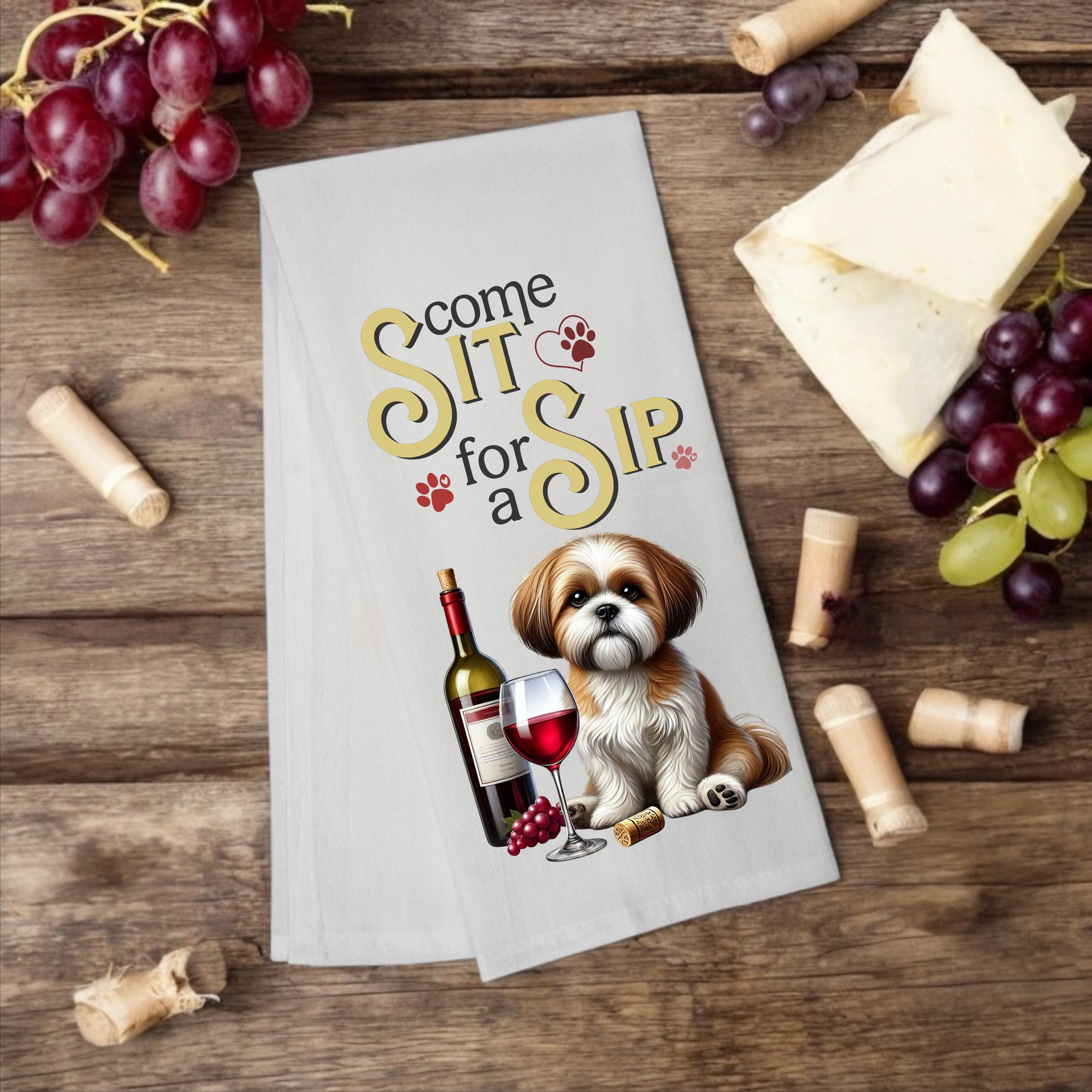 Shih Tzu Kitchen Tea Towel – ‘Come Sit for a Sip’ Flour Sack Dog Mom Gift” - Premium Kitchen Towel from Pat's Monograms - Just $14.95! Shop now at Pat's Monograms