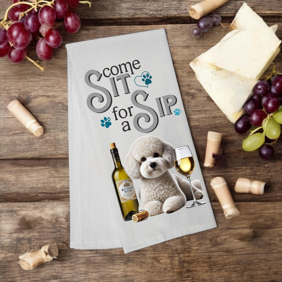 Bichon Frise "Come Sit for a Sip" Tea Towel  personalized gift for dog mom - Premium Kitchen Towel from Pat's Monograms - Just $14.95! Shop now at Pat's Monograms