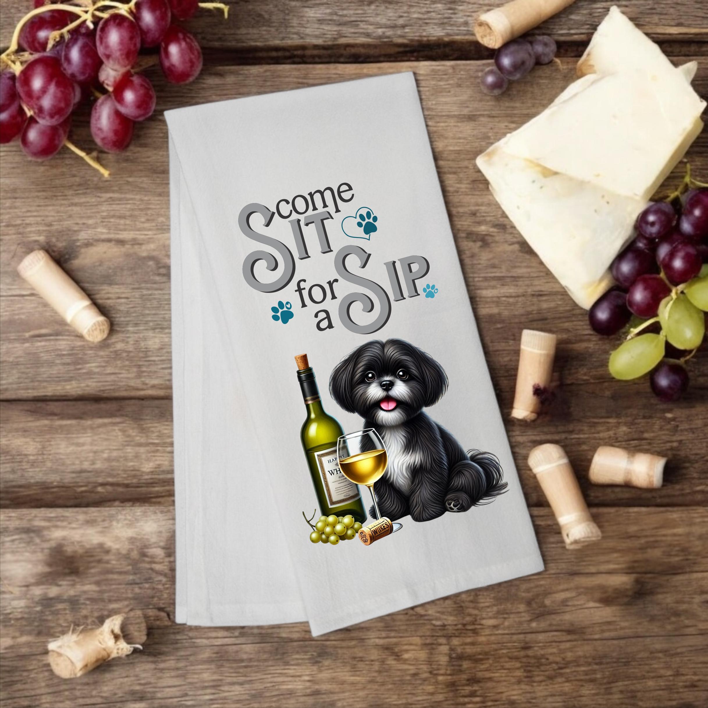 Shih Tzu Kitchen Tea Towel – ‘Come Sit for a Sip’ Flour Sack Dog Mom Gift” - Premium Kitchen Towel from Pat's Monograms - Just $14.95! Shop now at Pat's Monograms