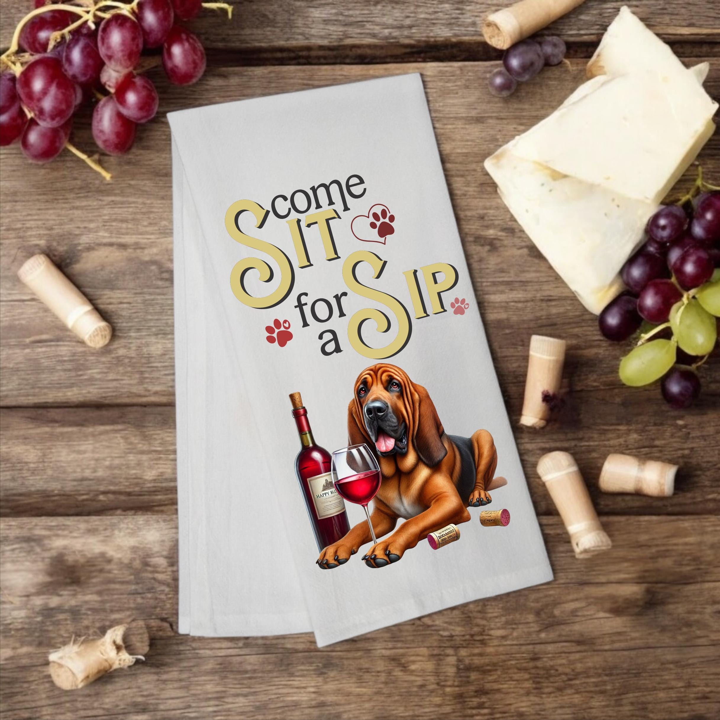 Bloodhound Kitchen Tea Towel – “Come Sit for a Sip” Flour Sack Towel - Premium Kitchen Towel from Pat's Monograms - Just $14.95! Shop now at Pat's Monograms
