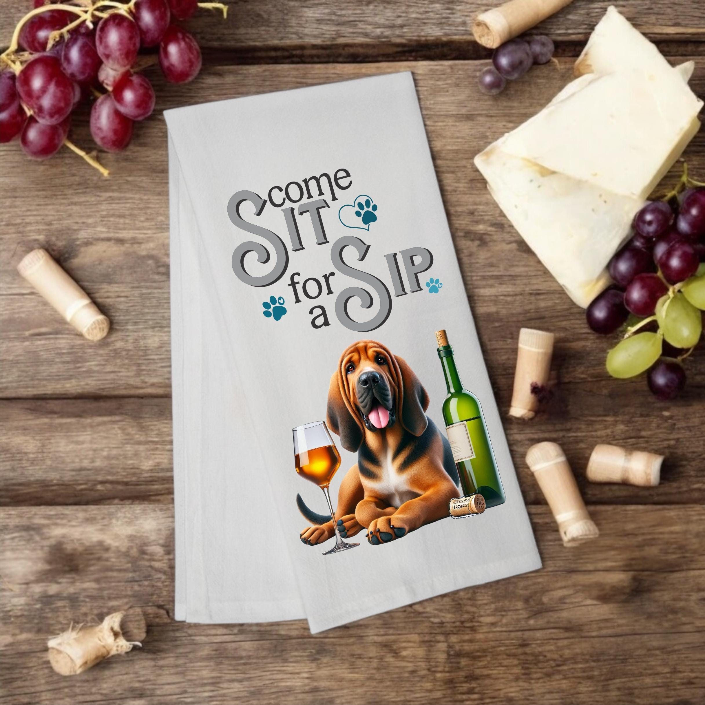 Bloodhound Kitchen Tea Towel – “Come Sit for a Sip” Flour Sack Towel - Premium Kitchen Towel from Pat's Monograms - Just $14.95! Shop now at Pat's Monograms