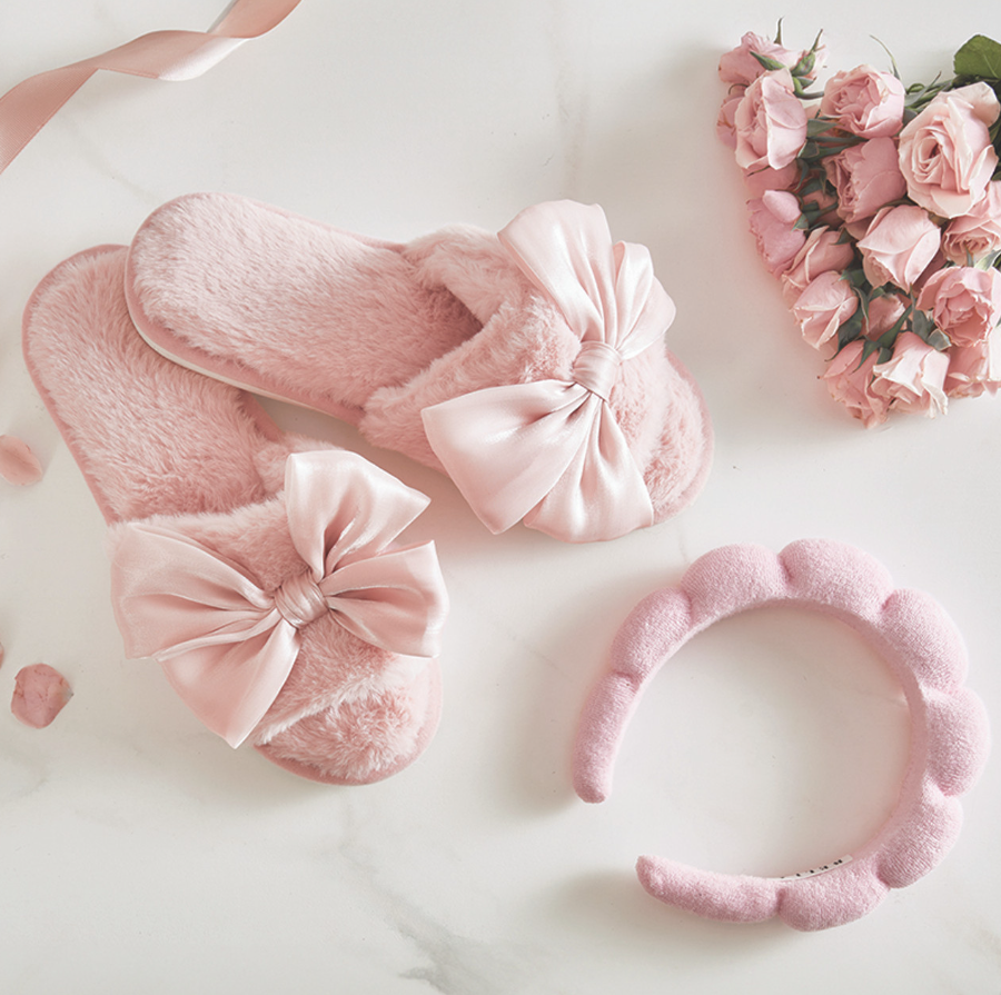 Plush Slippers - Light Blush Bow - Premium Accessories from Bella Sleep + Spa - Just $24.95! Shop now at Pat's Monograms