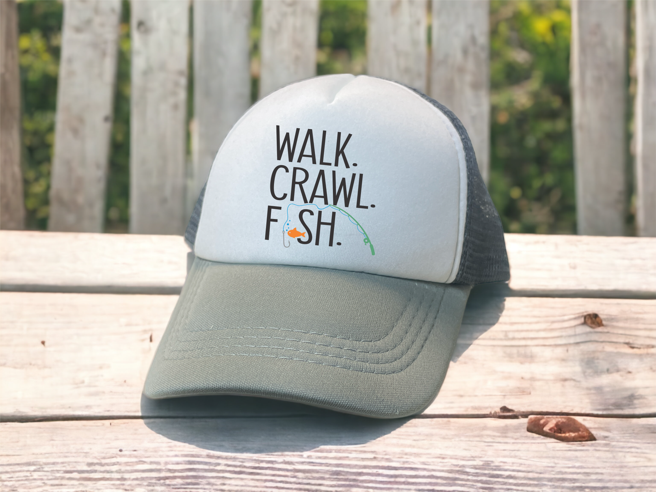 Crawl Walk Fish - Baby Trucker Cap - Premium Caps from Tiny Trucker Co - Just $22.95! Shop now at Pat's Monograms