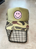 Pink Smiley Camo Foam Trucker - Premium  from Vibes Hat Company - Just $22.95! Shop now at Pat's Monograms