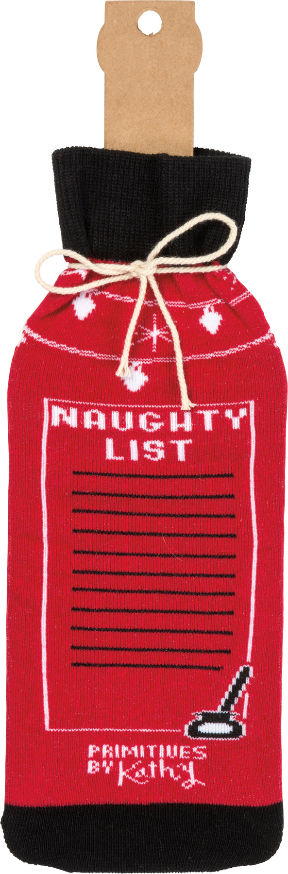 Bottle Sock - Naughty List Option - Premium wine accessories from Primitives by Kathy - Just $5.95! Shop now at Pat's Monograms