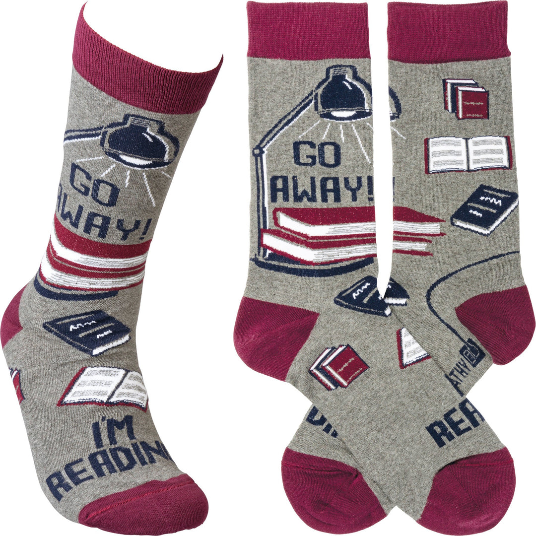 Socks - Go Away! I'm Reading - Premium Socks from Primitives by Kathy - Just $7.95! Shop now at Pat's Monograms