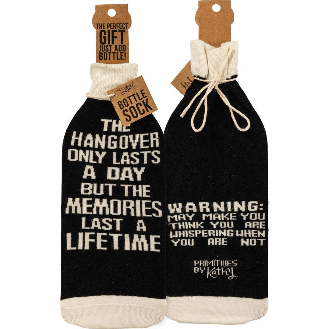 Bottle Sock - Hangover Lasts a Day But Memories - Premium wine accessories from Primitives by Kathy - Just $5.95! Shop now at Pat's Monograms