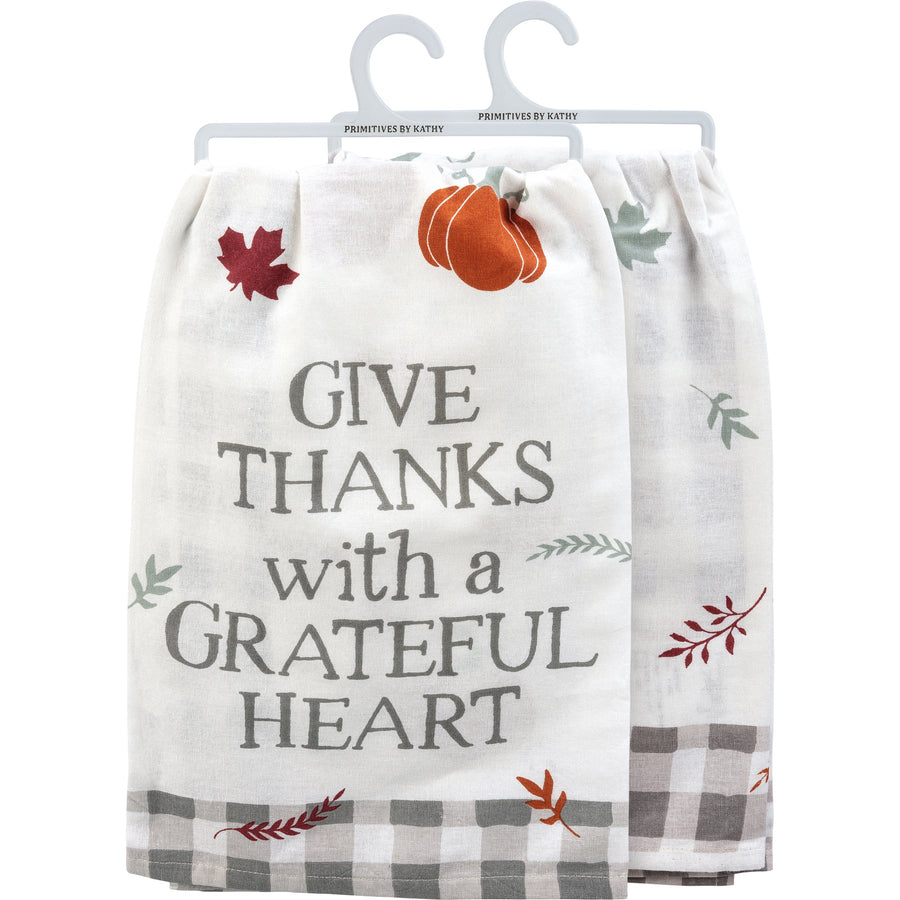 Kitchen Towel - Give Thanks with A Grateful Heart - Premium Kitchen Towel from Primitives by Kathy - Just $8.95! Shop now at Pat's Monograms