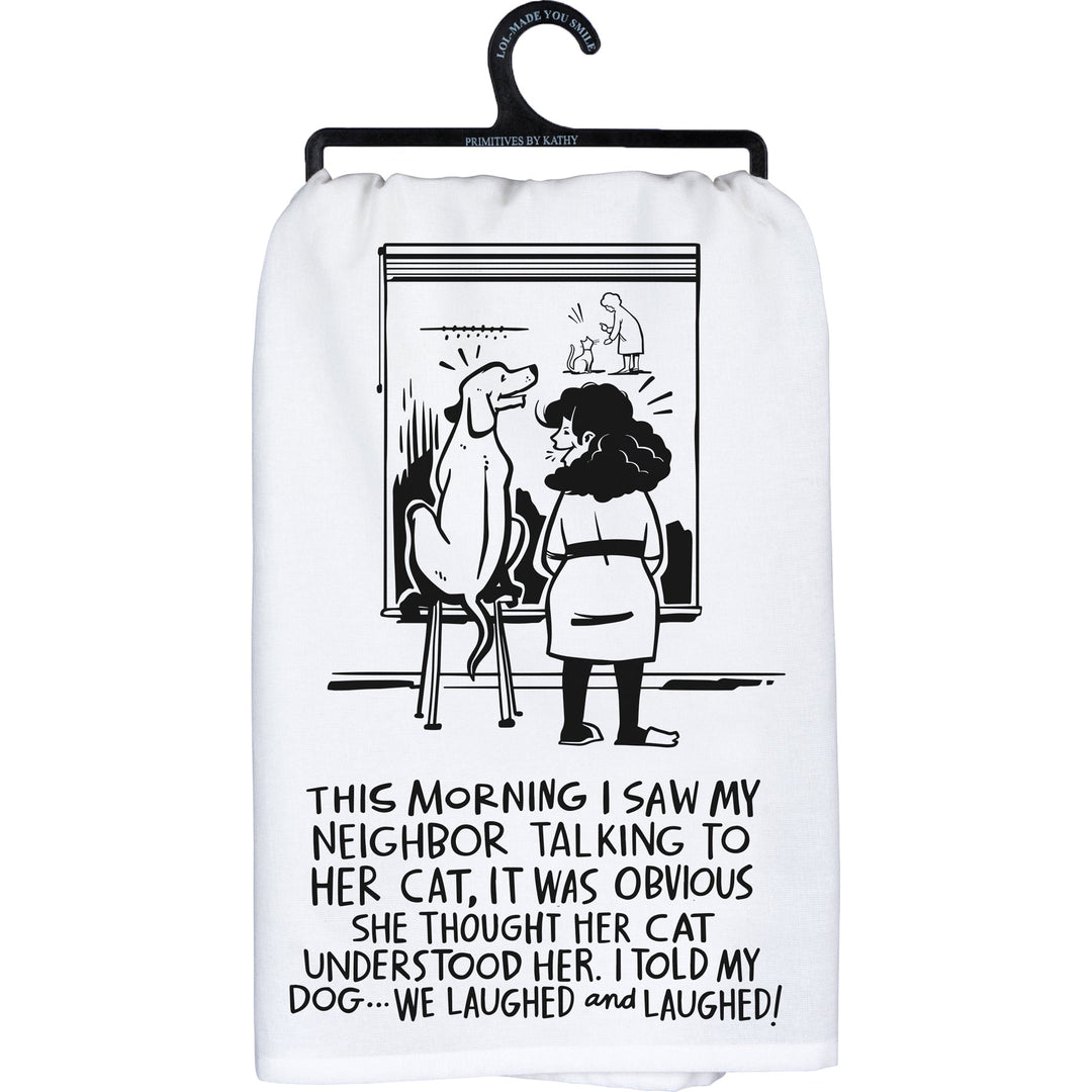 Kitchen Towel - Neighbor Talking to Cat - Premium Kitchen Towel from Primitives by Kathy - Just $8.95! Shop now at Pat's Monograms