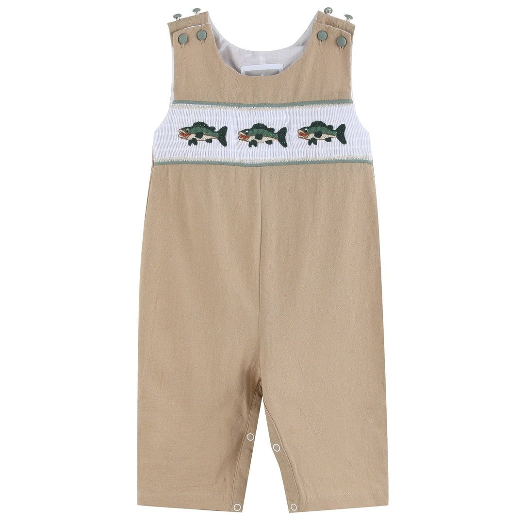 Oyster Brown Big Mouth Bass Smocked Overalls - Premium Baby & Toddler Outfits from Lil Cactus - Just $34.95! Shop now at Pat's Monograms