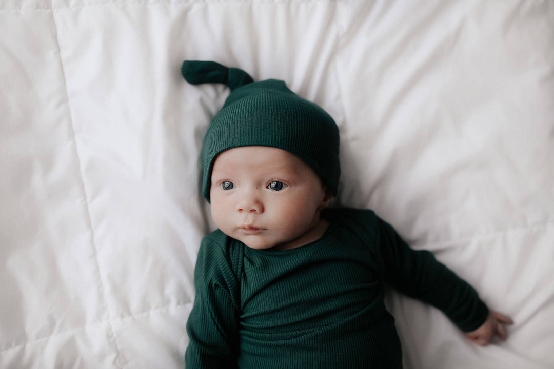 Forest Green Ribbed Knotted Baby Gown and Knot Cap - Premium Just for baby from Three Little Tots - Just $26.95! Shop now at Pat's Monograms