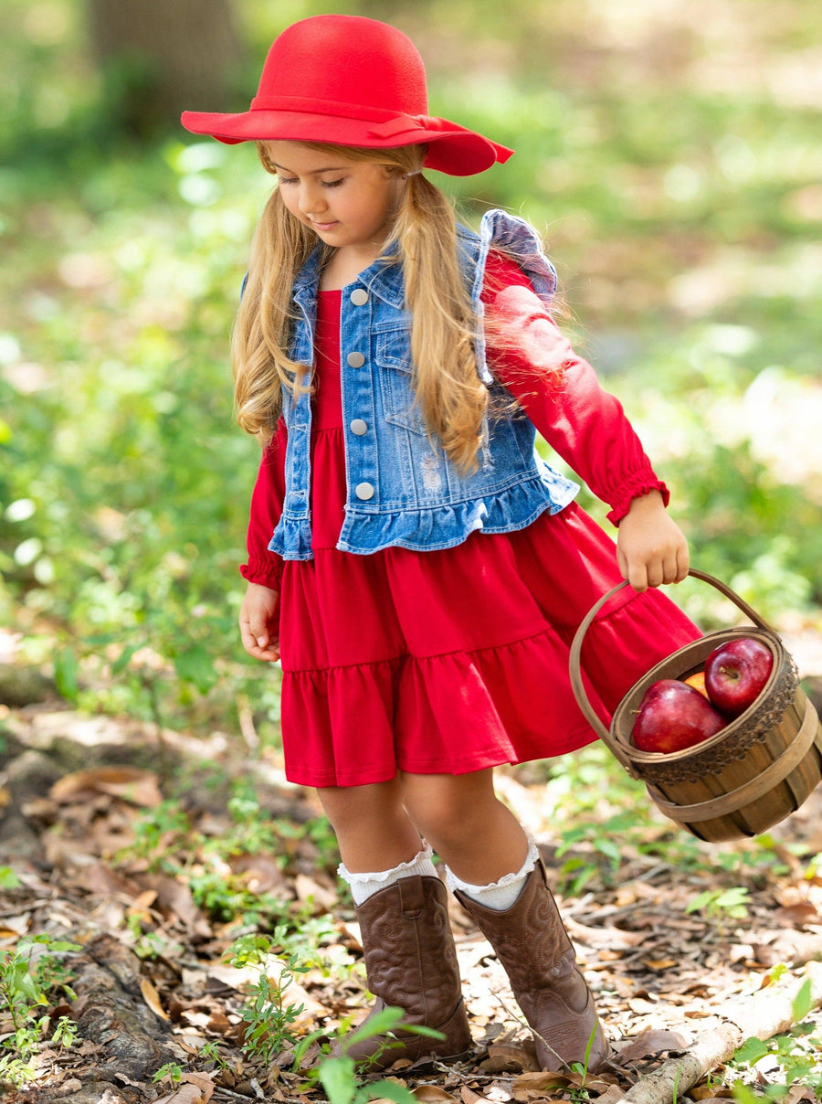 Always In Style Denim Vest & Red Dress Set - Premium Youth Apparel from Mia Belle Girls - Just $29.95! Shop now at Pat's Monograms