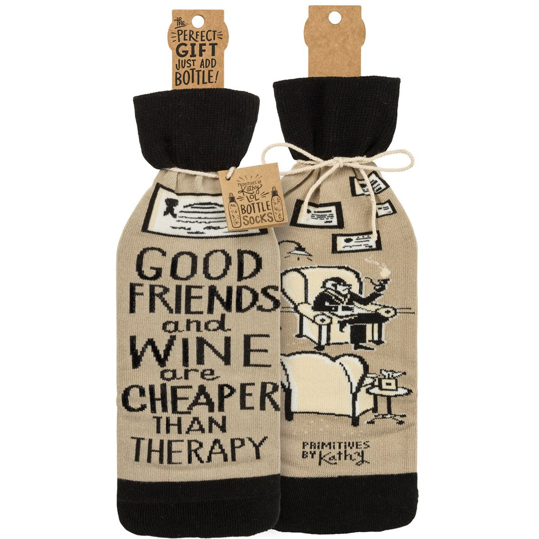 Bottle Sock - Cheaper Than Therapy - Premium wine accessories from Primitives by Kathy - Just $5.95! Shop now at Pat's Monograms