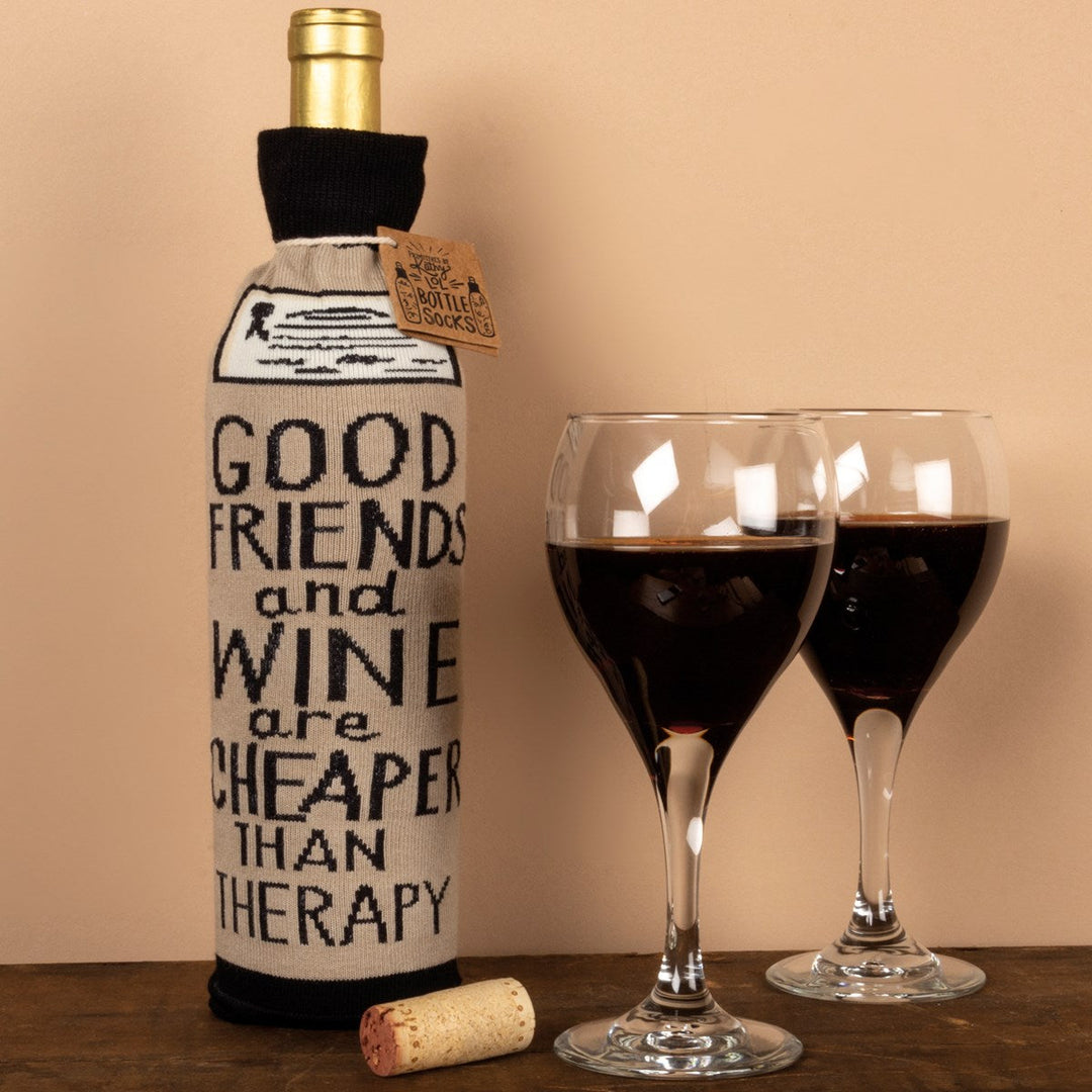 Bottle Sock - Cheaper Than Therapy - Premium wine accessories from Primitives by Kathy - Just $5.95! Shop now at Pat's Monograms