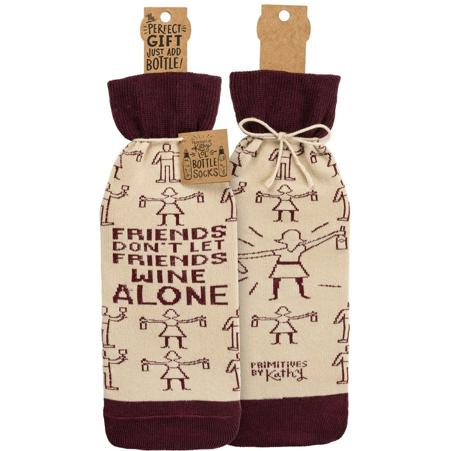 Bottle Sock - Don't Let Friends Wine Alone - Premium wine accessories from Primitives by Kathy - Just $5.95! Shop now at Pat's Monograms