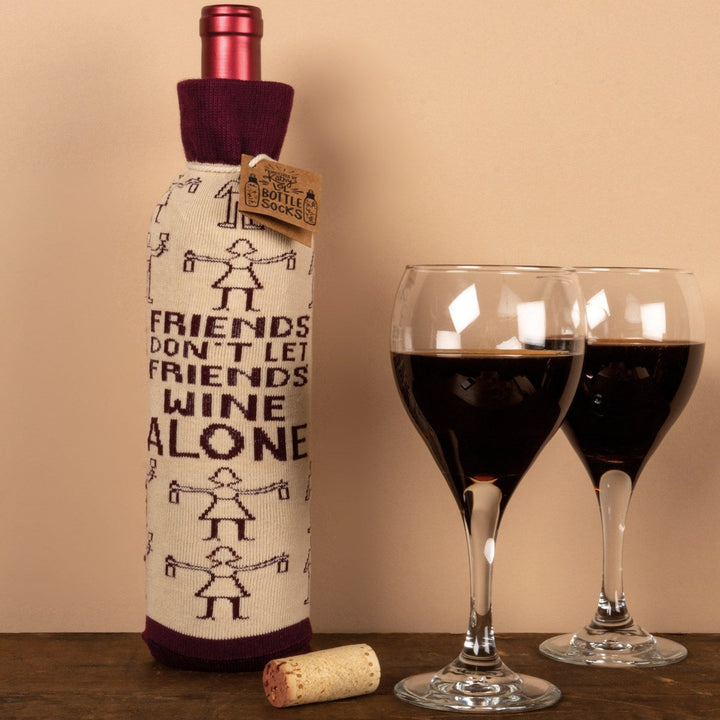 Bottle Sock - Don't Let Friends Wine Alone - Premium wine accessories from Primitives by Kathy - Just $5.95! Shop now at Pat's Monograms