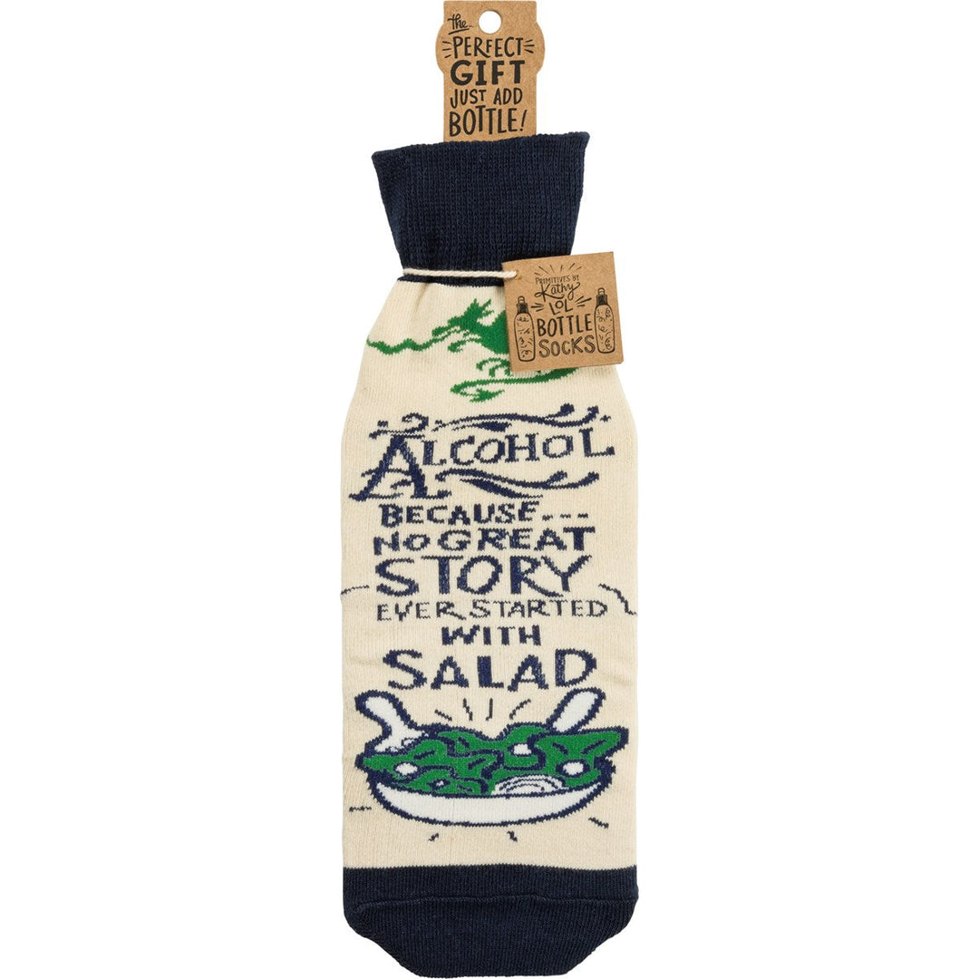 Bottle Sock - No Good Story Started With Salad - Premium wine accessories from Primitives by Kathy - Just $5.95! Shop now at Pat's Monograms