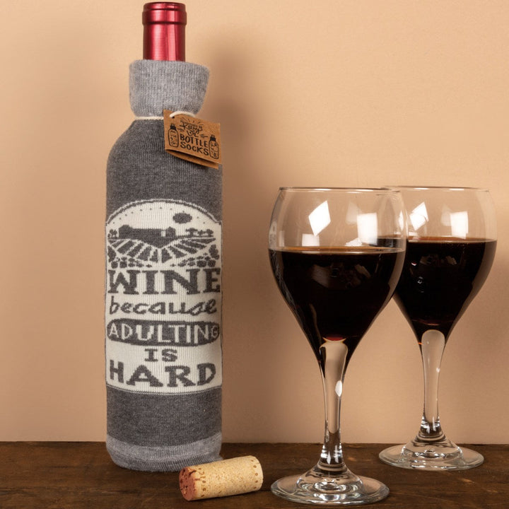 Bottle Sock - Wine Because Adulting Is Hard - Premium wine accessories from Primitives by Kathy - Just $5.95! Shop now at Pat's Monograms