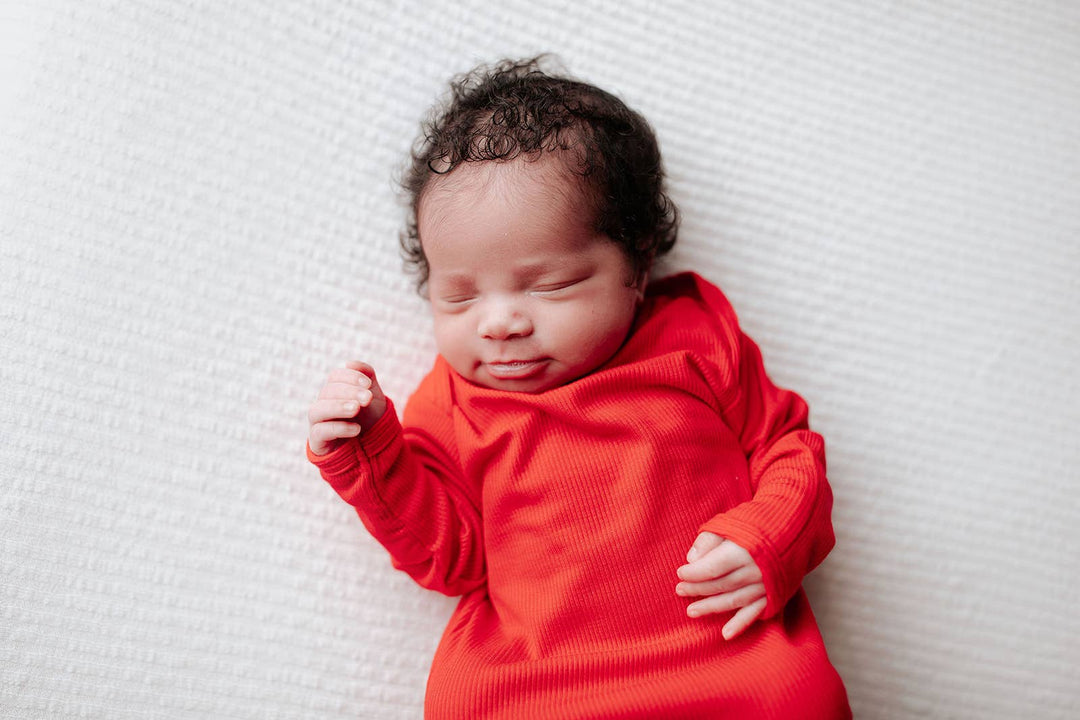 Red Ribbed Knotted Baby Gown and Knot Cap - Premium Just for baby from Three Little Tots - Just $25.95! Shop now at Pat's Monograms