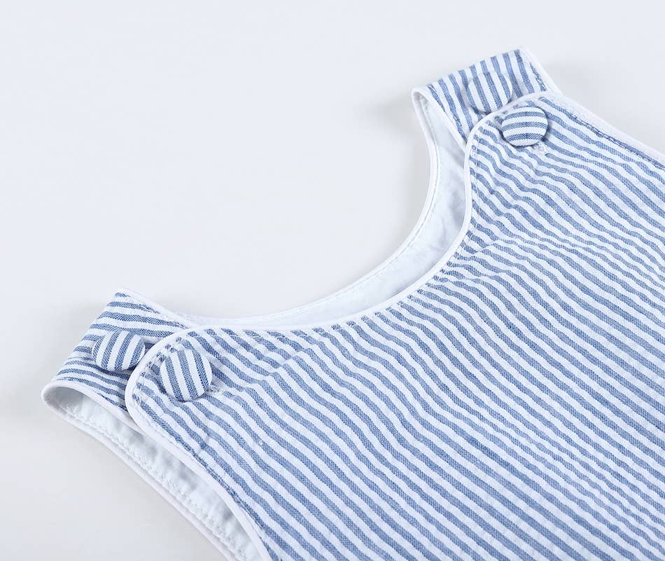 Light Blue Stripe Seersucker Bubble Romper - Premium Baby & Toddler Outfits from Lil Cactus - Just $28.95! Shop now at Pat's Monograms