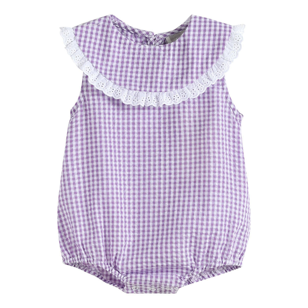 Classic Purple Gingham Collared Baby Bubble Romper - Premium Baby & Toddler Outfits from Lil Cactus - Just $29.95! Shop now at Pat's Monograms