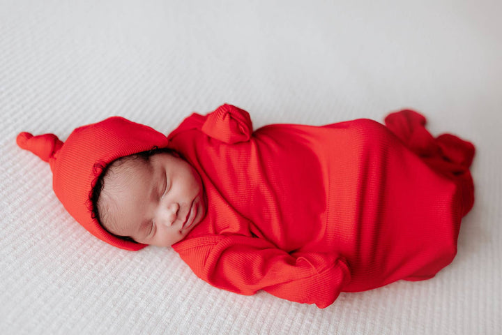 Red Ribbed Knotted Baby Gown and Knot Cap - Premium Just for baby from Three Little Tots - Just $25.95! Shop now at Pat's Monograms