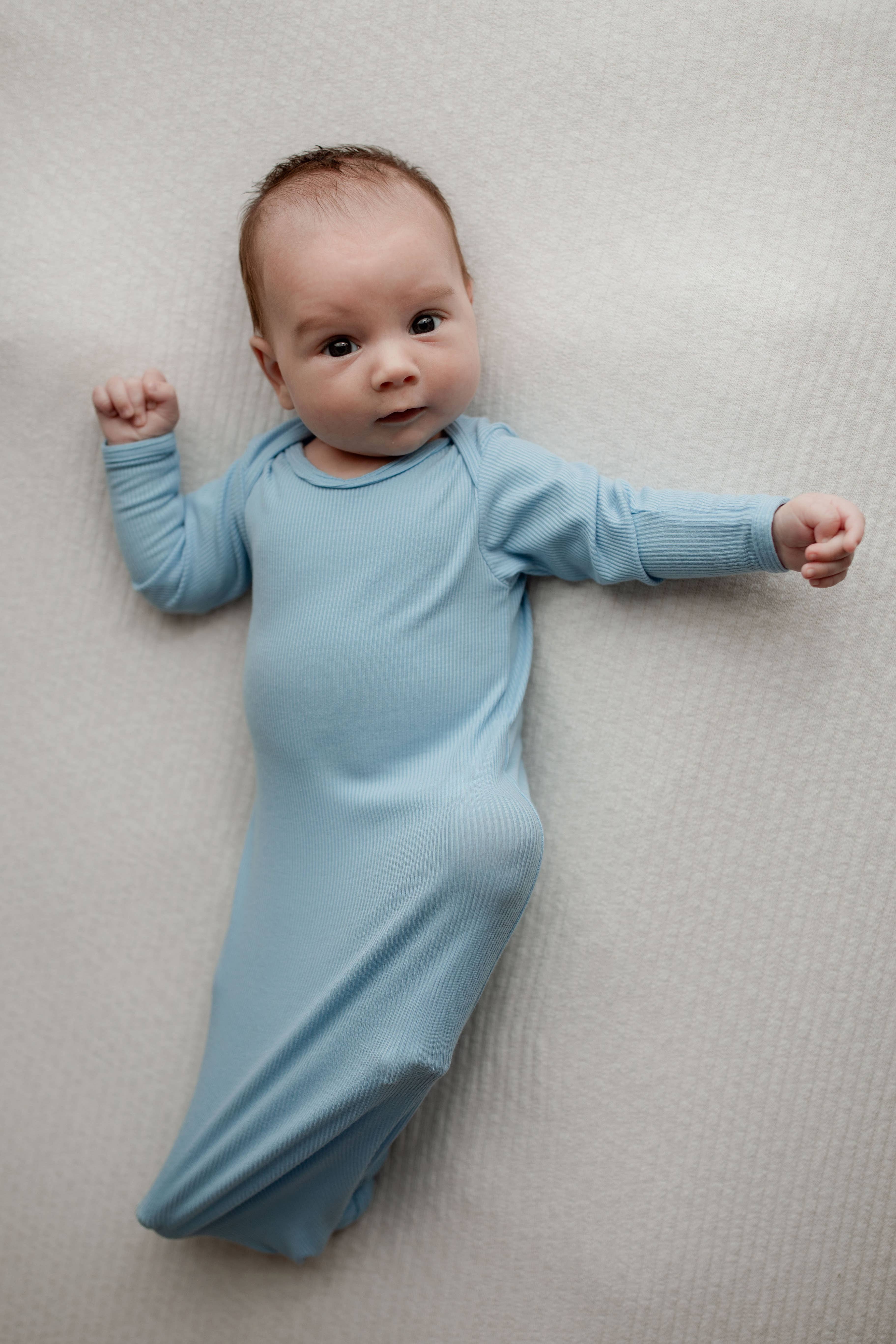 Baby Blue Ribbed Knotted Baby Gown and Knot Cap - Premium Just for baby from Three Little Tots - Just $24.95! Shop now at Pat's Monograms