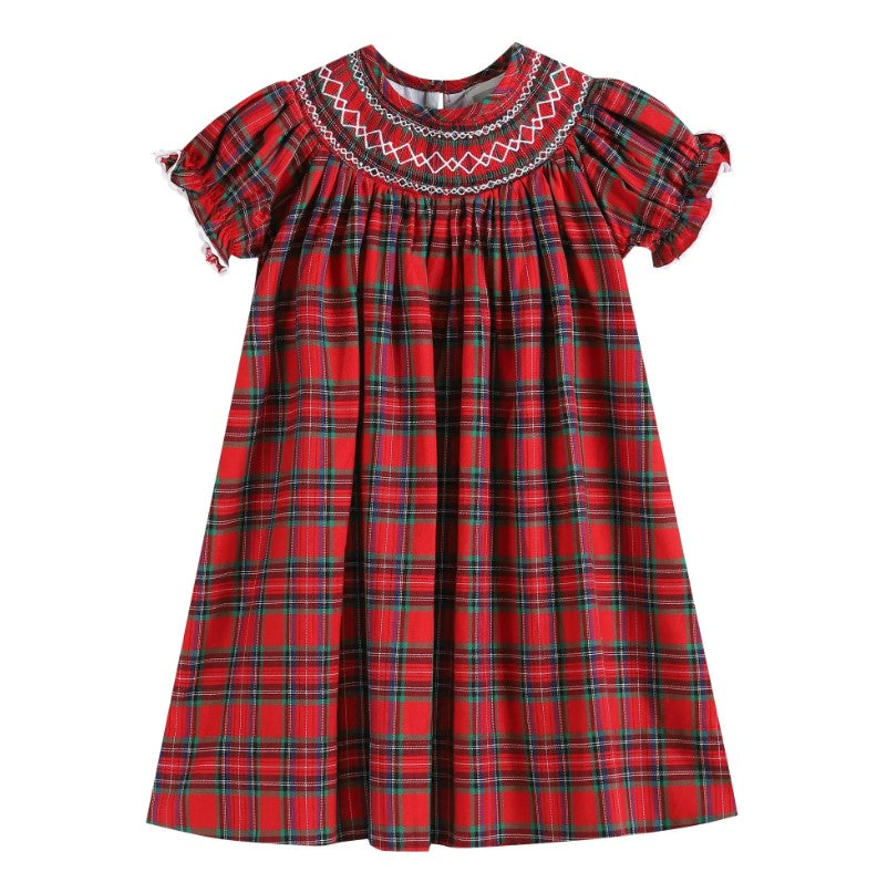 Buy Red Christmas Plaid Smocked Bishop Dress by Lil Cactus Pat's Monograms Buy Red Christmas Plaid Smocked Bishop Dress by Lil Cactus Pat's Monograms