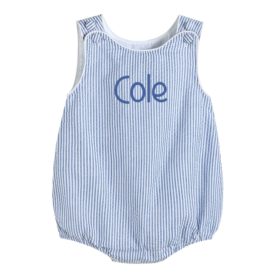 Dark Blue Seersucker Bubble Romper - Premium Baby & Toddler Outfits from Lil Cactus - Just $28.95! Shop now at Pat's Monograms