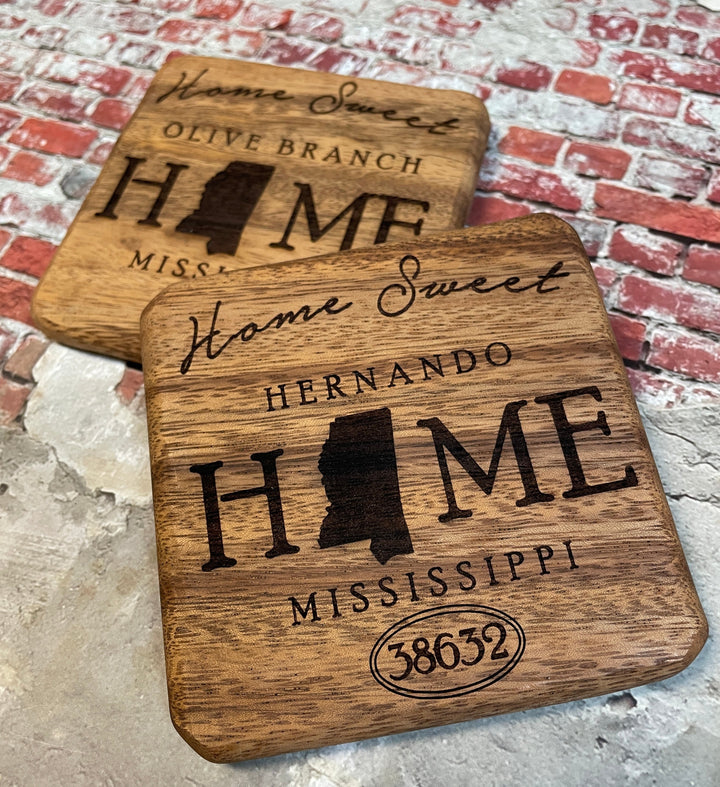 Home Sweet Home Coasters - Solid Walnut - Premium  from Pat's Monograms - Just $26.95! Shop now at Pat's Monograms