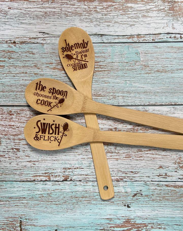 Wizard's Kitchen Spoons - Engraved Bamboo Cooking Spoon - Premium Spoons from Pat's Monograms - Just $9.95! Shop now at Pat's Monograms