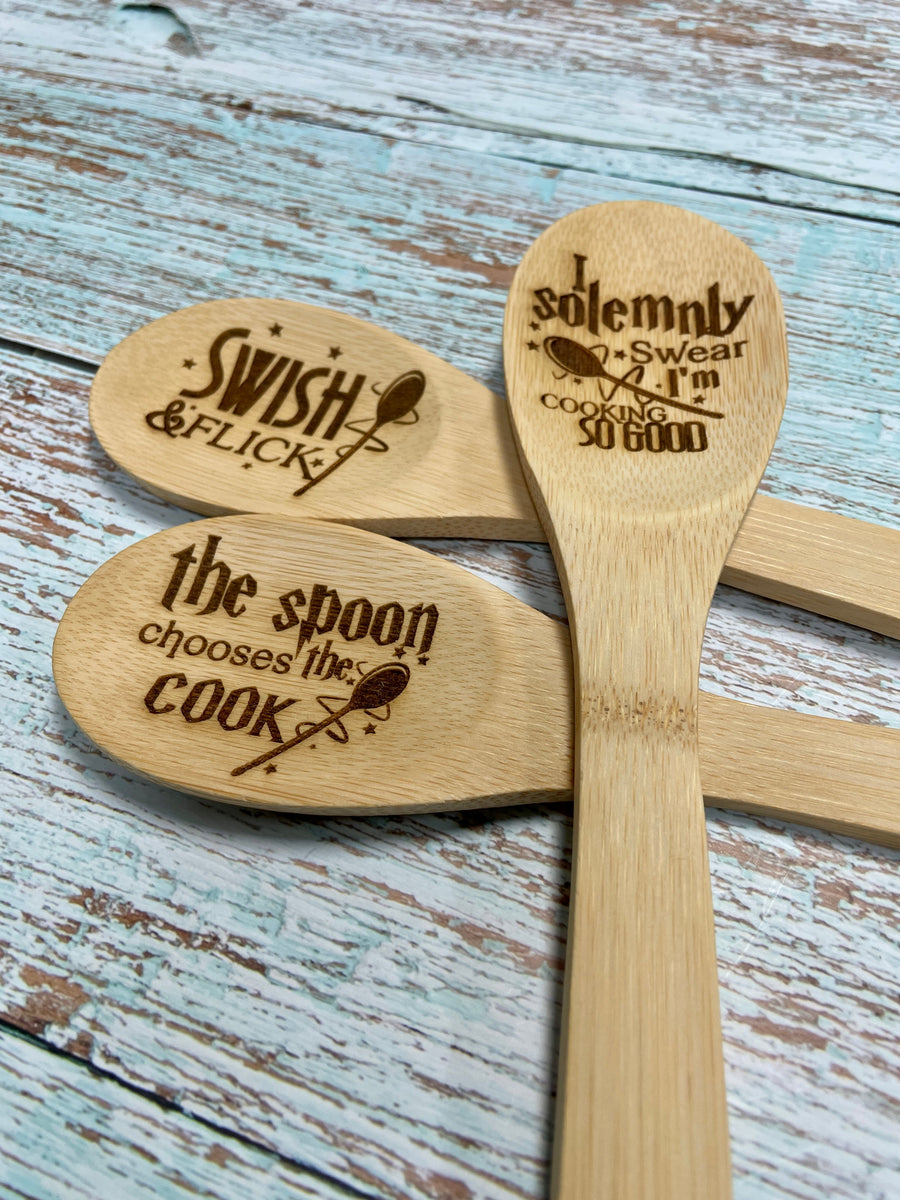 Wizard's Kitchen Spoons - Engraved Bamboo Cooking Spoon - Premium Spoons from Pat's Monograms - Just $9.95! Shop now at Pat's Monograms