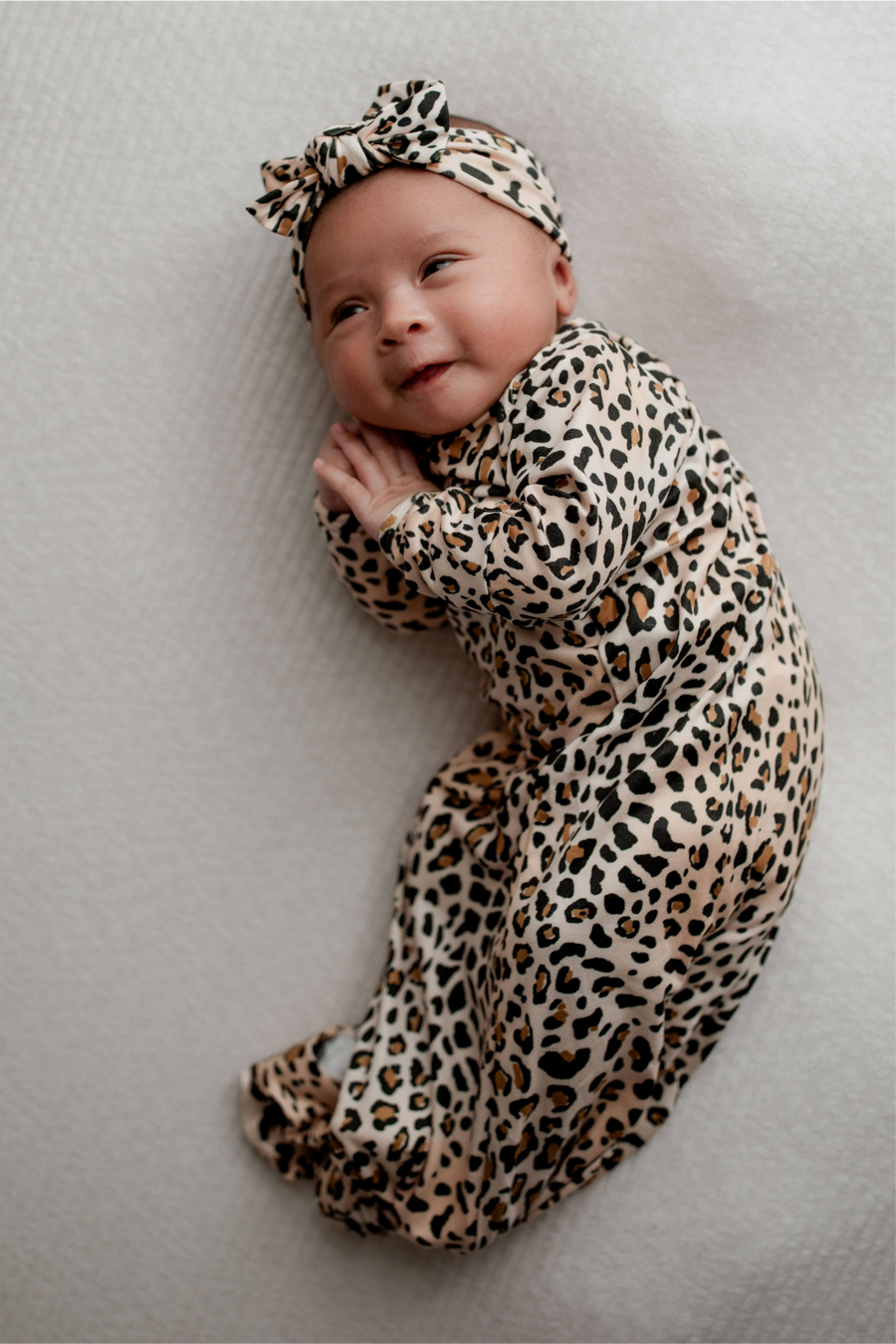 Leopard Knotted Baby Gown and Headband - Premium Just for baby from Three Little Tots - Just $24.95! Shop now at Pat's Monograms