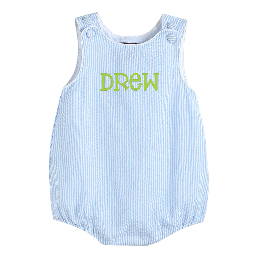 Light Blue Stripe Seersucker Bubble Romper - Premium Baby & Toddler Outfits from Lil Cactus - Just $28.95! Shop now at Pat's Monograms