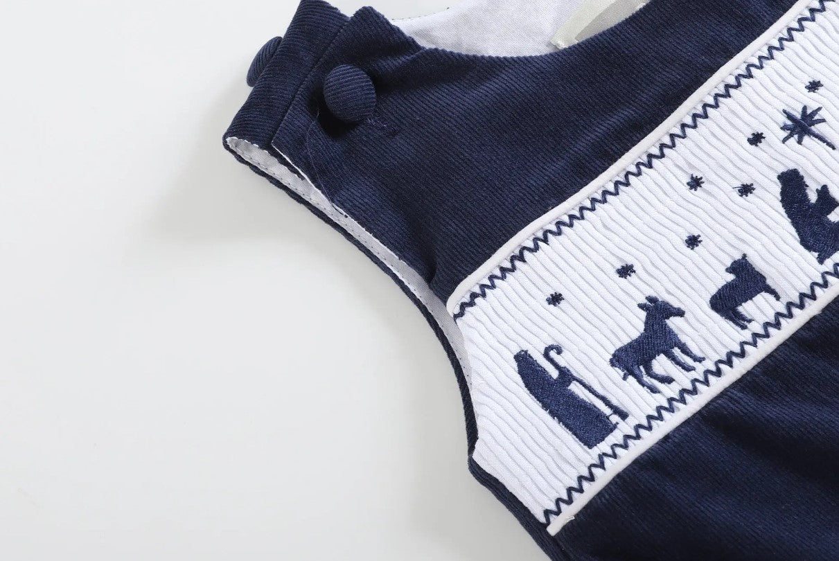 Dark Blue Corduroy Nativity Smocked Overalls - Premium Baby & Toddler Dresses from Lil Cactus - Just $32.95! Shop now at Pat's Monograms
