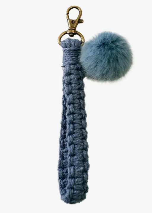 Macrame Flat Square Knot Wristlet Keychain with Pom Pom - Premium Accessories from Adorro - Just $9.0! Shop now at Pat's Monograms