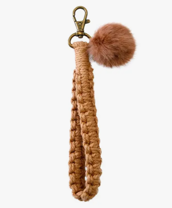 Macrame Flat Square Knot Wristlet Keychain with Pom Pom - Premium Accessories from Adorro - Just $9.0! Shop now at Pat's Monograms