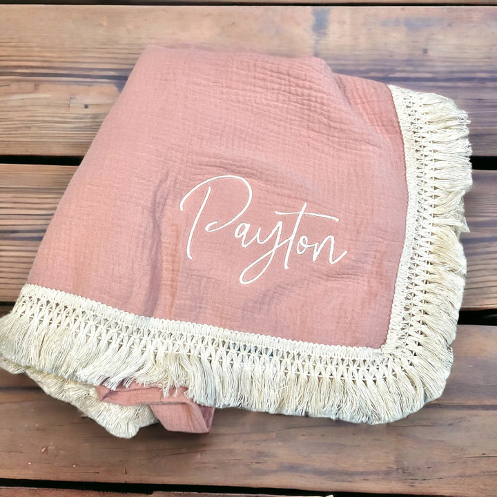 Fringe Swaddle Blanket - Premium Swaddle from bettrkind - Just $32.95! Shop now at Pat's Monograms