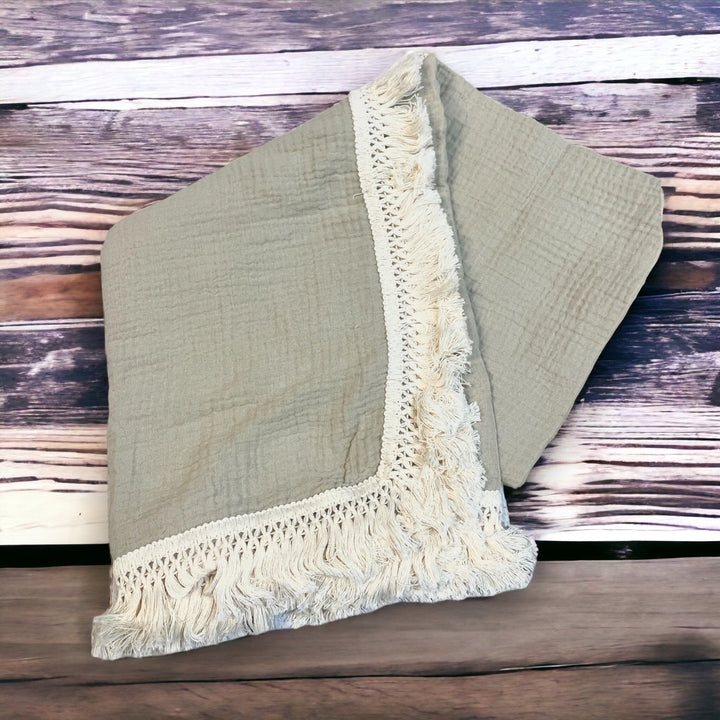 Fringe Swaddle Blanket - Premium Swaddle from bettrkind - Just $32.95! Shop now at Pat's Monograms