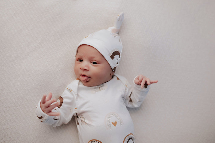 Rainbow Knotted Baby Gown and Knot Cap - Premium Just for baby from Three Little Tots - Just $24.95! Shop now at Pat's Monograms