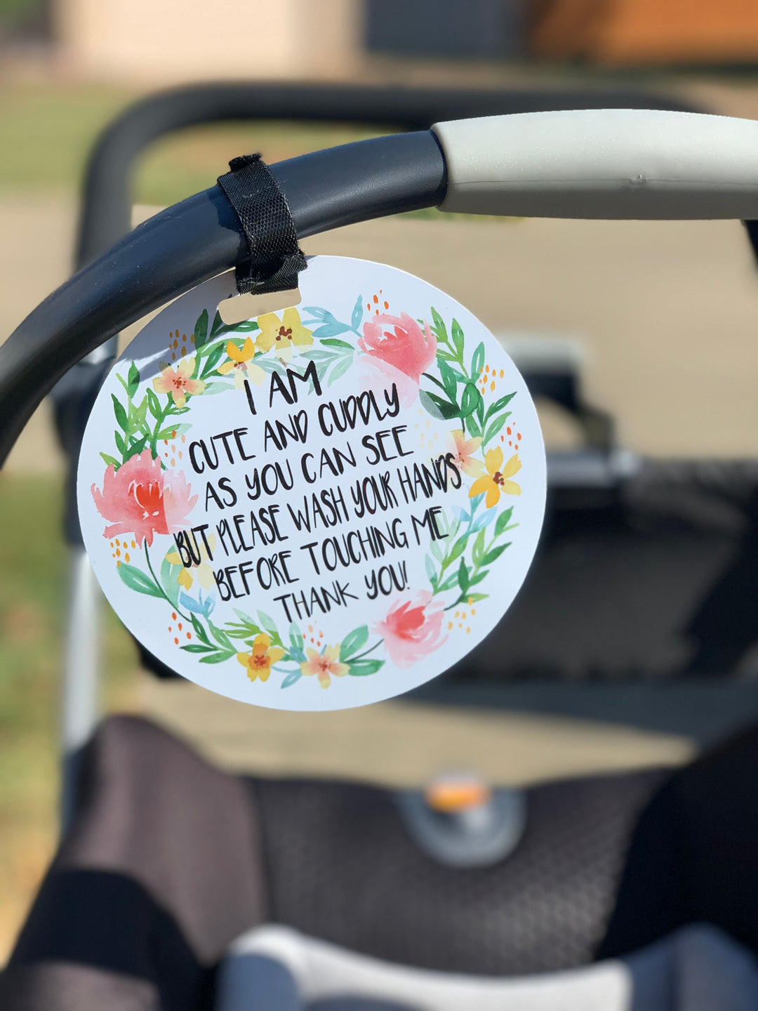 Cute No Touching Car Seat and Stroller Tag- STOP germs - Premium Infant Accessories from Three Little Tots - Just $9.95! Shop now at Pat's Monograms