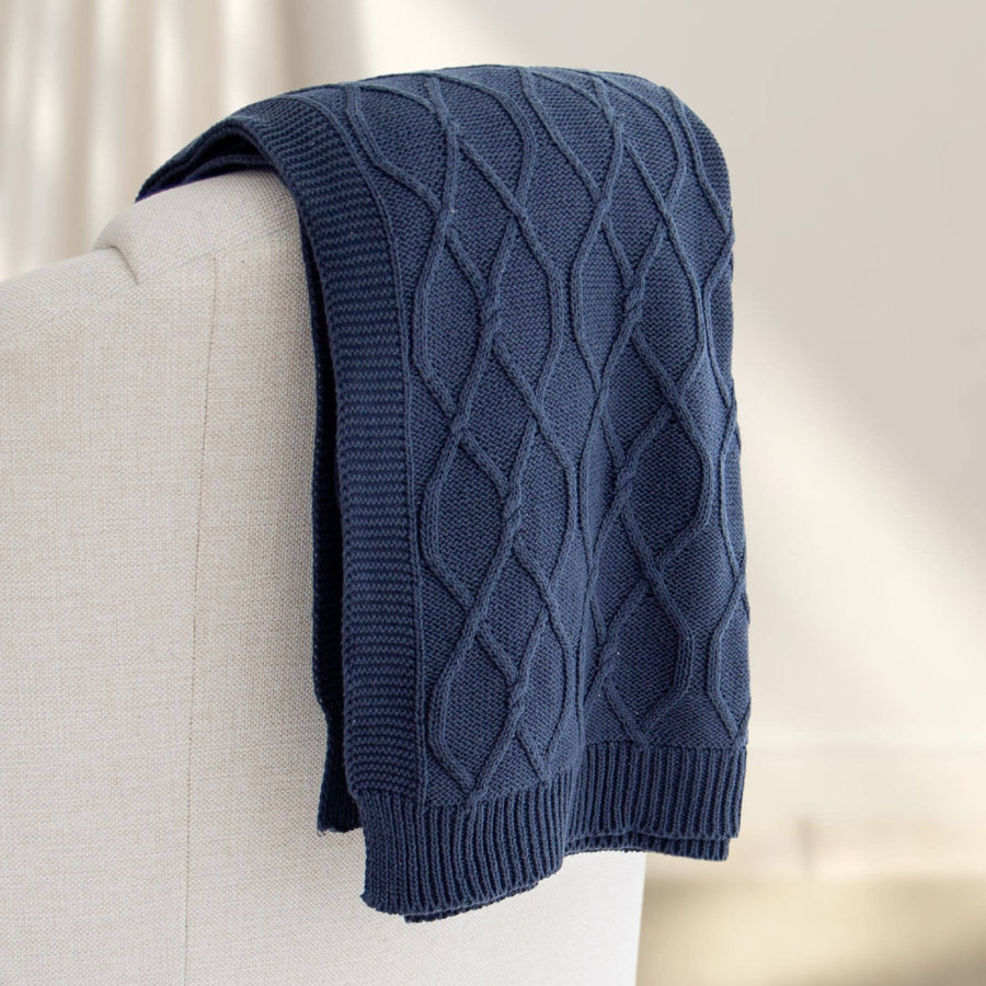 Buy Quinn Chunky Diamond Knit Cotton Throw: Denim by Tajik Home