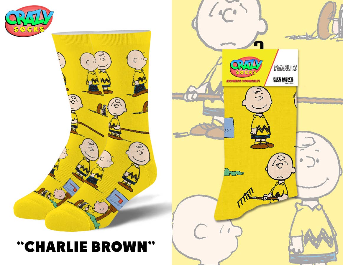 Charlie Brown - Mens Crew Folded - Premium Socks from Crazy Socks - Just $8! Shop now at Pat's Monograms