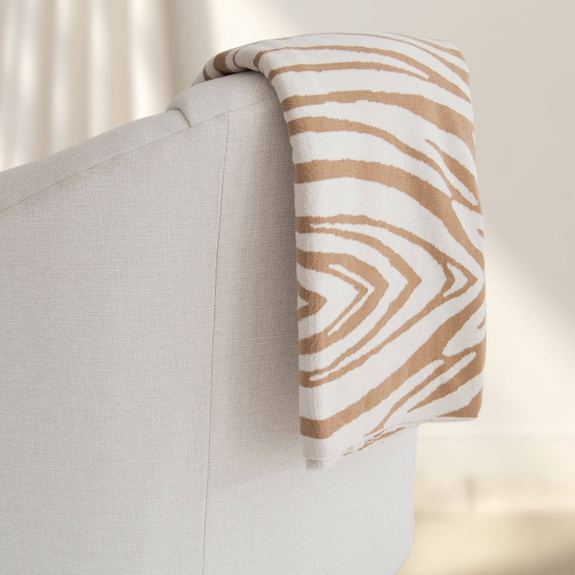 Rumi Zebra Cotton Knit Throw: Beige - Premium  from Tajik Home LLC - Just $35.95! Shop now at Pat's Monograms
