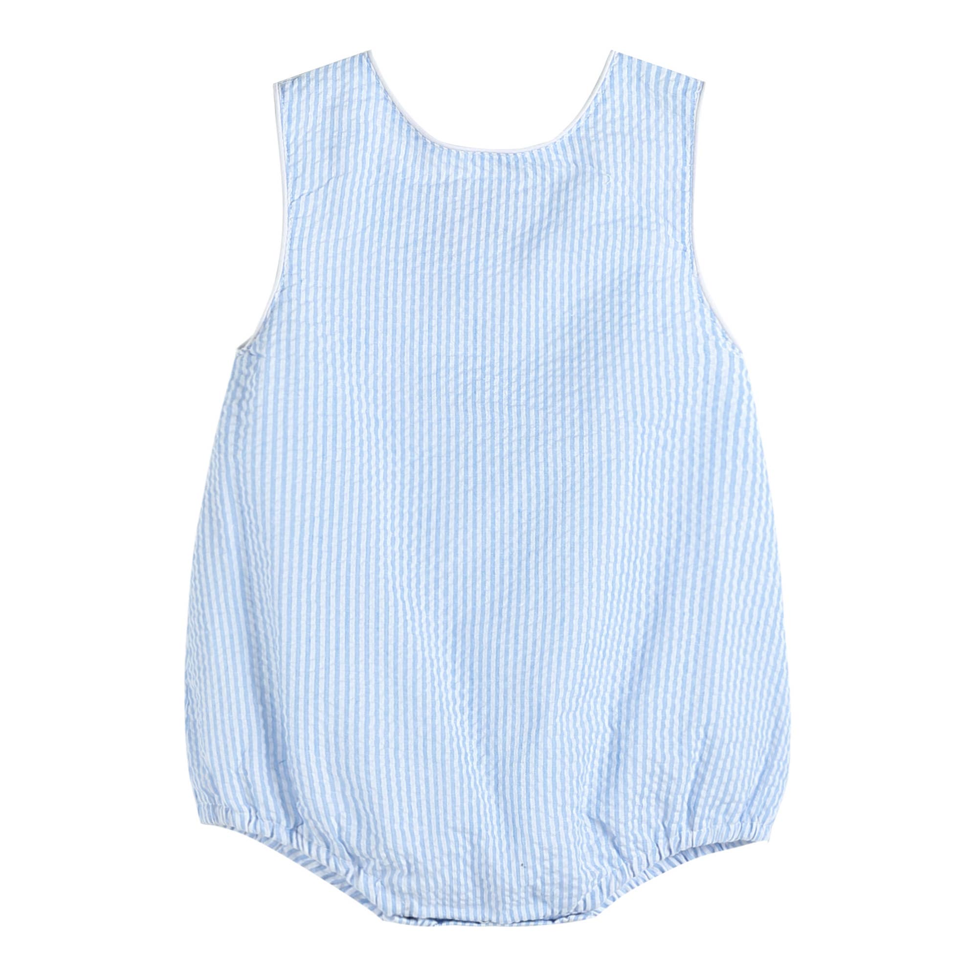 Light Blue Stripe Seersucker Bubble Romper - Premium Baby & Toddler Outfits from Lil Cactus - Just $32.95! Shop now at Pat's Monograms