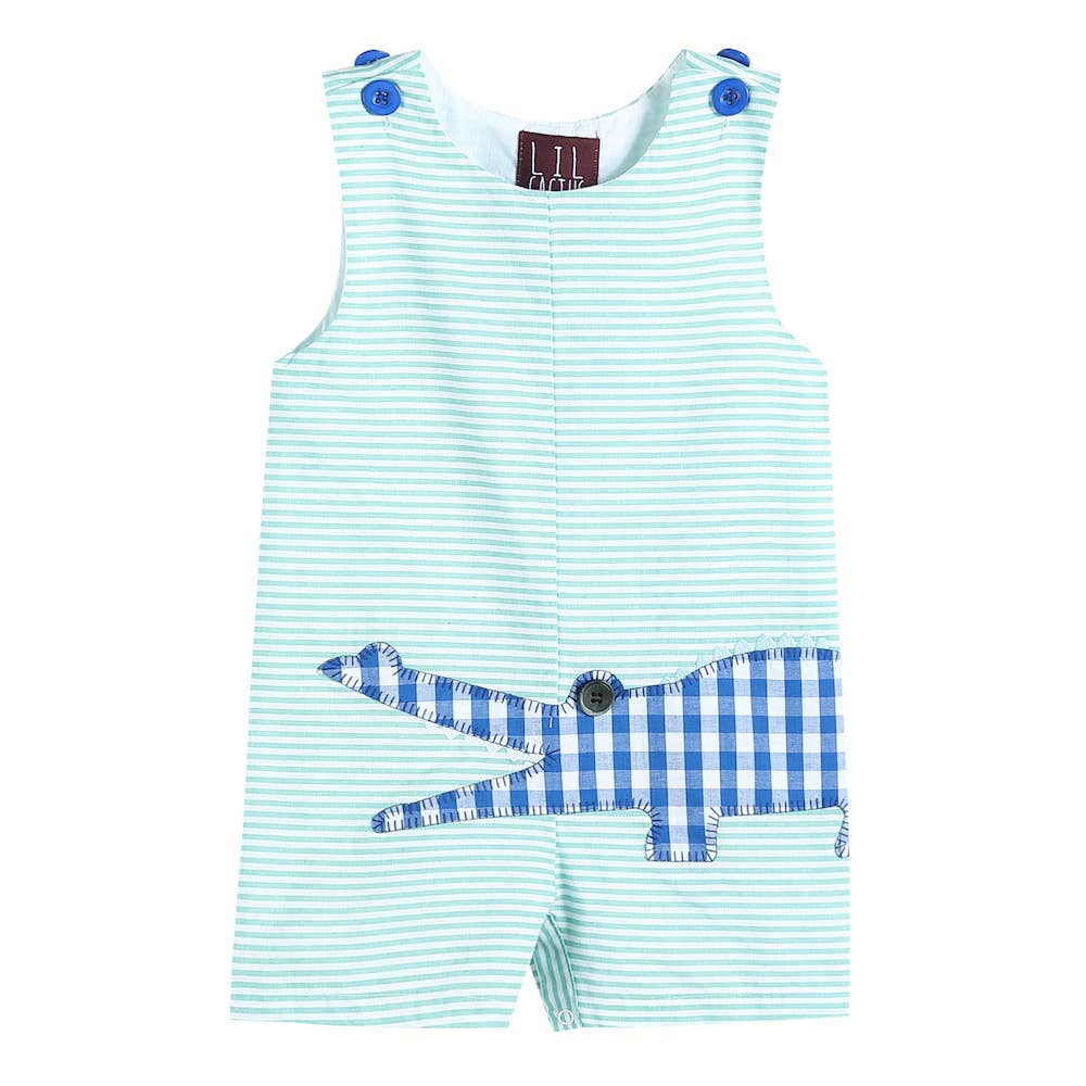 Lil Cactus - Aqua Striped Alligator Shortalls - Premium Baby & Toddler Outfits from Lil Cactus - Just $28.95! Shop now at Pat's Monograms