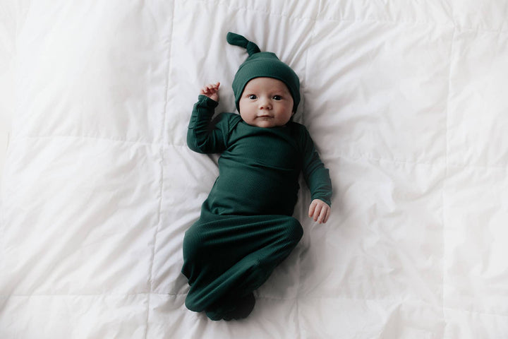 Forest Green Ribbed Knotted Baby Gown and Knot Cap - Premium Just for baby from Three Little Tots - Just $24.95! Shop now at Pat's Monograms