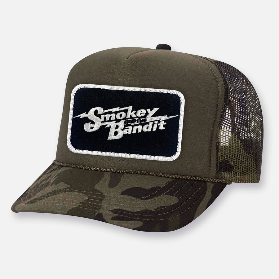 SMOKEY AND THE BANDIT CURVED BILL PATCH HAT: Dark Green Camo - Premium Headwear from Webig Moto Company - Just $28.95! Shop now at Pat's Monograms