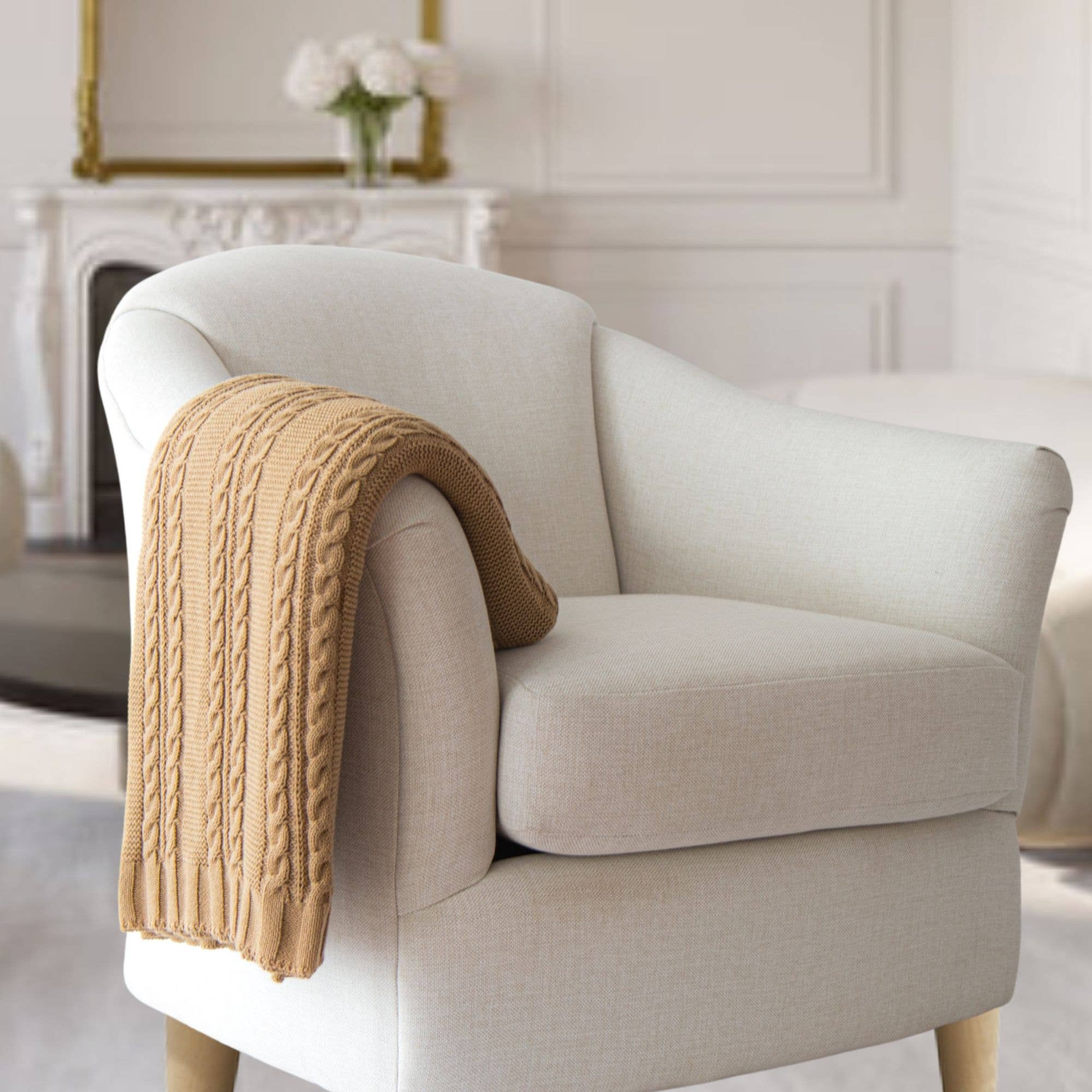 Luna Cable Knit Cotton Throw: Beige - Premium blankets from Tajik Home LLC - Just $54.95! Shop now at Pat's Monograms